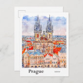 Praag Tsjechische Reis Waterverf Hand getekend Briefkaart (Voorkant / Achterkant)