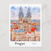 Praag Tsjechische Reis Waterverf Hand getekend Briefkaart (Voorkant)