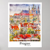 Praag Tsjechische Reis Waterverf Hand getekend Poster (Voorkant)