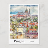 Praag Tsjechische Reis Waterverf Schets Hand getek Briefkaart (Voorkant)