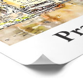 Praag Tsjechische Reis Waterverf Schets Hand getek Poster (Hoek)