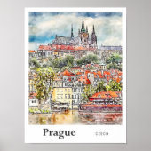 Praag Tsjechische Reis Waterverf Schets Hand getek Poster (Voorkant)