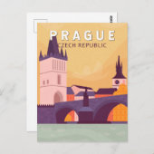 Praag Tsjechische Republiek Reiskunst Briefkaart (Voorkant / Achterkant)