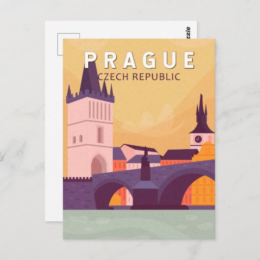 Praag Tsjechische Republiek Reiskunst Briefkaart (Voorkant / Achterkant)
