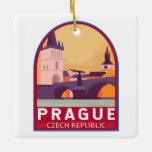 Praag Tsjechische Republiek Reiskunst  Keramisch Ornament<br><div class="desc">Praag retro vector art design. Nickgenaamd "de stad van een honderd spieren" staat bekend om zijn Old Town Square,  het hart van zijn historische kern,  met kleurrijke barokgebouwen.</div>