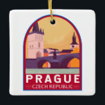 Praag Tsjechische Republiek Reiskunst  Keramisch Ornament<br><div class="desc">Praag retro vector art design. Nickgenaamd "de stad van een honderd spieren" staat bekend om zijn Old Town Square,  het hart van zijn historische kern,  met kleurrijke barokgebouwen.</div>