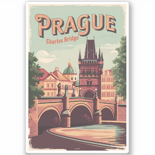 Praag Tsjechische Republiek Reiskunst Sticker (Voorkant)