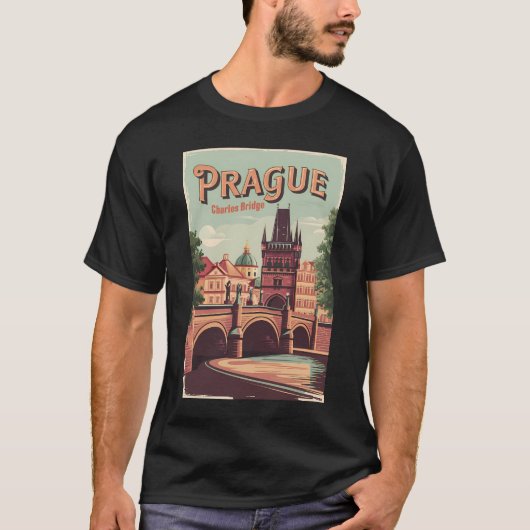 Praag Tsjechische Republiek Reiskunst T-shirt (Voorkant)