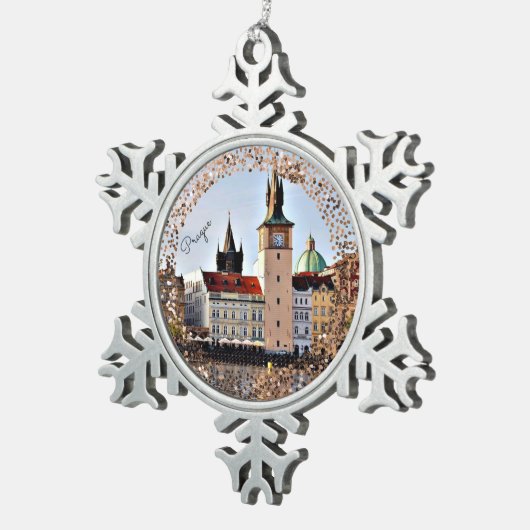 Praag, Tsjechische Republiek Snowflake Pewter Kers Tin Sneeuwvlok Ornament (Rechts)