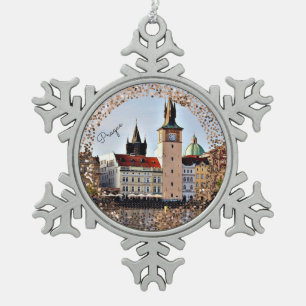 Praag, Tsjechische Republiek Snowflake Pewter Kers Tin Sneeuwvlok Ornament
