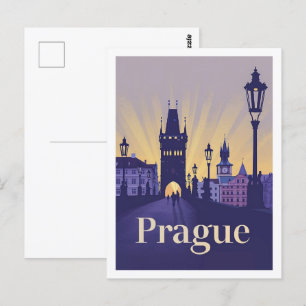 Praag Tsjechische Vintage Beroemde Reisplaats Briefkaart