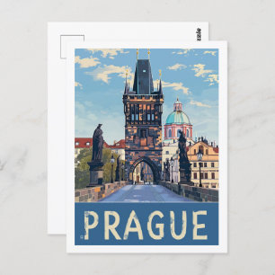 Praag Tsjechische Vintage Beroemde Reisplaats Briefkaart