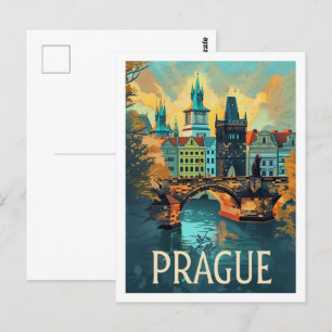 Praag Tsjechische Vintage Beroemde Reisplaats Briefkaart