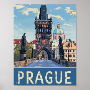 Praag Tsjechische Vintage Beroemde Reisplaats Poster