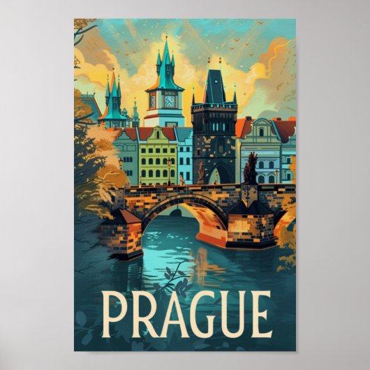 Praag Tsjechische Vintage Beroemde Reisplaats Poster (Voorkant)