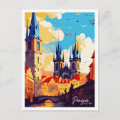 Praag Tsjechische vintage reisillustratie Briefkaart (Voorkant)