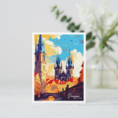 Praag Tsjechische vintage reisillustratie Briefkaart (Staand voorkant)