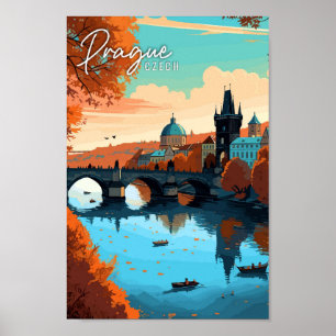 Praag Tsjechische vintage reisillustratie Poster