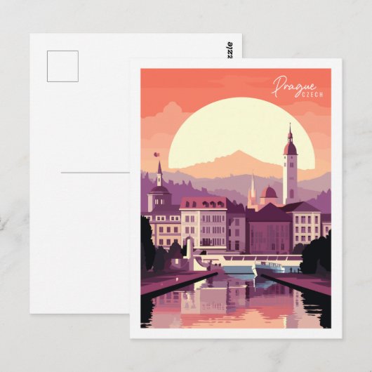Praag Tsjechische vintage reisplaats illustratie Briefkaart (Voorkant / Achterkant)