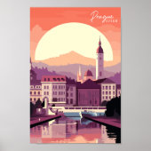 Praag Tsjechische vintage reisplaats illustratie Poster (Voorkant)