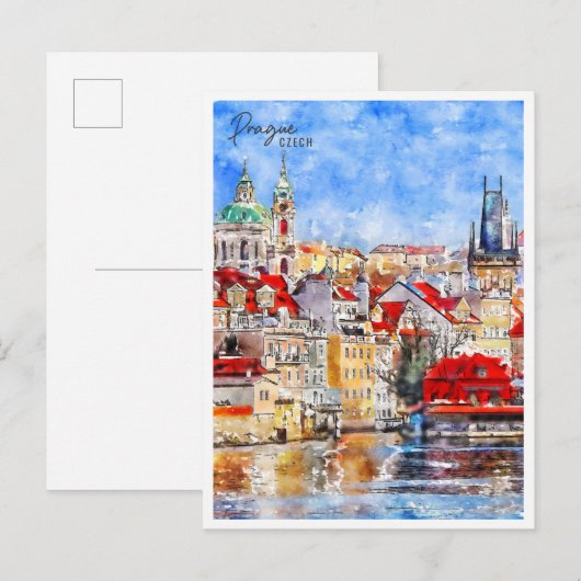 Praag Tsjechische vintage reizen waterverf Briefkaart (Voorkant / Achterkant)