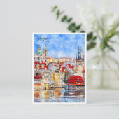 Praag Tsjechische vintage reizen waterverf Briefkaart (Staand voorkant)