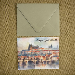 Praag Tsjechische Waterverf Panorama Uitzicht Briefkaart