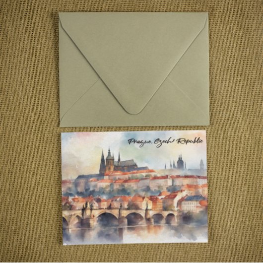 Praag Tsjechische Waterverf Panorama Uitzicht Briefkaart