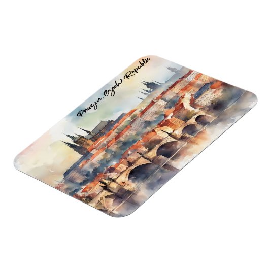 Praag Tsjechische Waterverf Panorama Uitzicht Magneet (Linkerzijde)