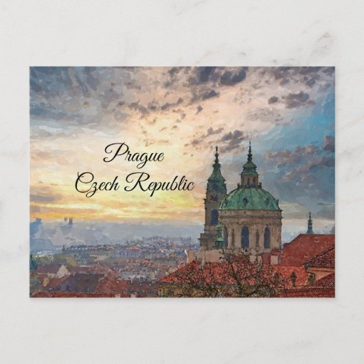 Praag Tsjechische Waterverf Post Card Briefkaart (Voorkant)