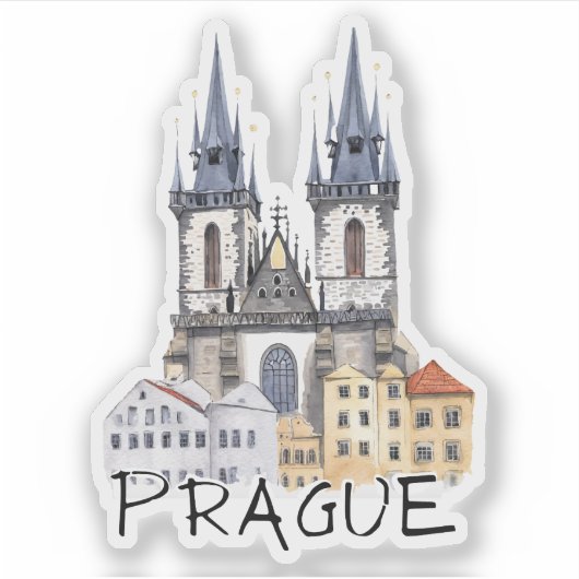 Praag Tyn Kerk Tsjechië Waterverf Sticker (Voorkant)