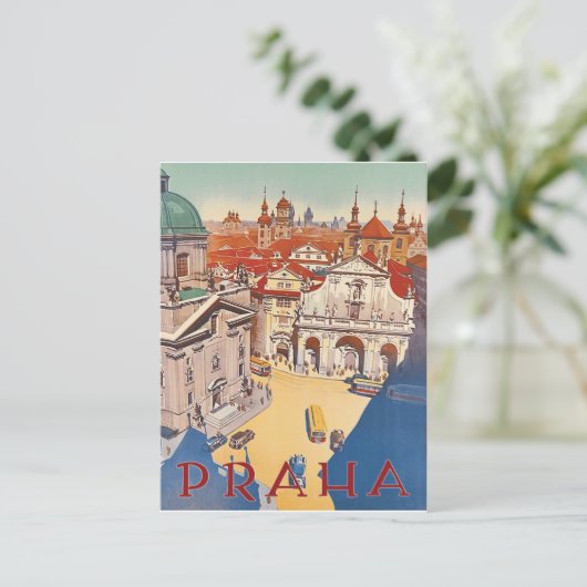 Praag, uitzicht in het centrum van de stad, oldtim briefkaart (Staand voorkant)