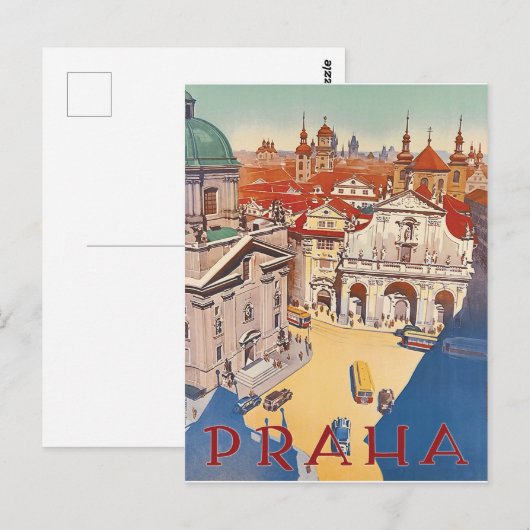 Praag, uitzicht in het centrum van de stad, oldtim briefkaart (Voorkant / Achterkant)
