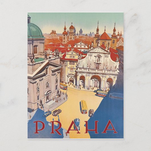 Praag, uitzicht in het centrum van de stad, oldtim briefkaart (Voorkant)