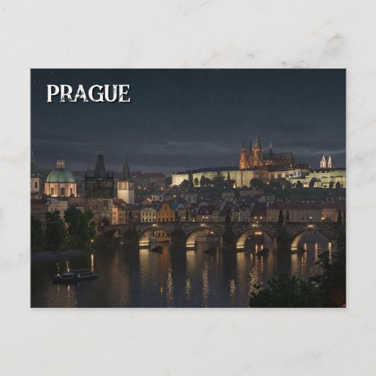 Praagse Burcht en Charles Bridge Night Travel Briefkaart (Voorkant)
