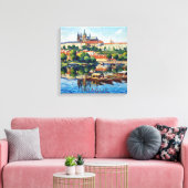 Praagse Kasteel en Rivier Scene Canvas Kunst (Insitu (Woonkamer))