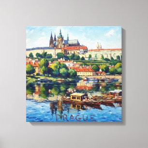 Praagse Kasteel en Rivier Scene Canvas Kunst