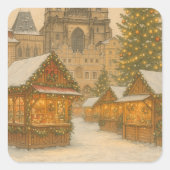 Praagse Kerstvakantie Kunst – Winter Vierkante Sticker (Voorkant)