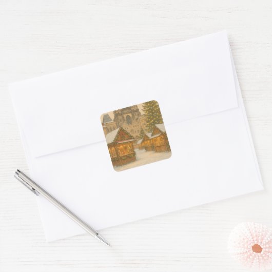 Praagse Kerstvakantie Kunst – Winter Vierkante Sticker (Envelop)