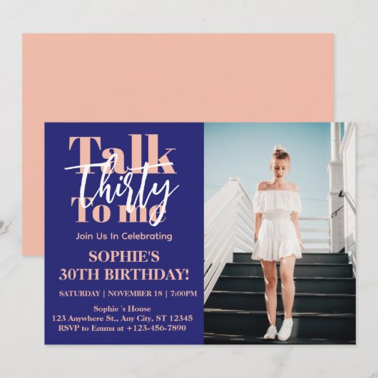 Praat 30 tegen me 30e verjaardag Party Foto uitnod Kaart (Voorkant / Achterkant)