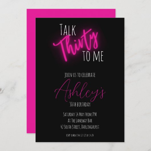 Praat 30 tegen me Neon verjaardagsuitnodiging Kaart (Voorkant / Achterkant)