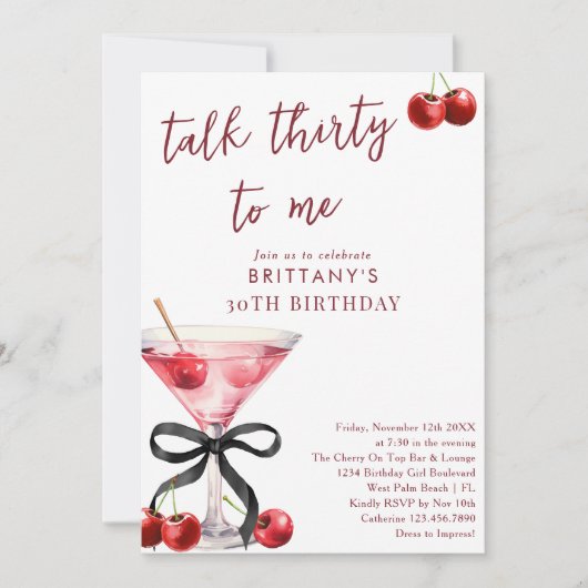 Praat 30 voor mij Cherry Martini 30e verjaardag Kaart (Voorkant)