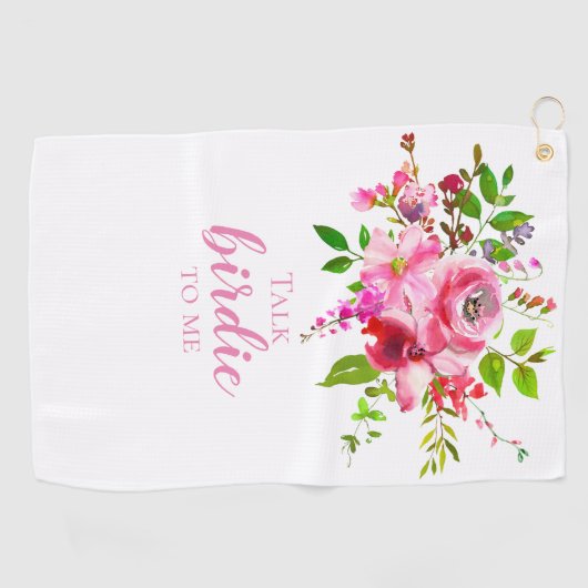 Praat Birdie met mij Waterverf Pink Summer Floral Golfhanddoek (Horizontaal)