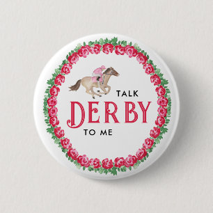Praat Derby tegen Me   Paardenrace Derby Bruidsmei Ronde Button 5,7 Cm