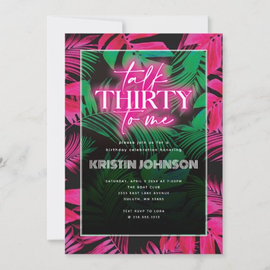 Praat Dertig Aan Mij Neon Pink Tropical 30e Verjaa Kaart (Voorkant)