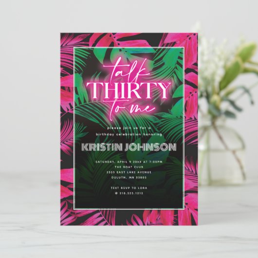 Praat Dertig Aan Mij Neon Pink Tropical 30e Verjaa Kaart (Staand voorkant)