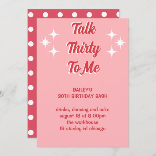 Praat dertig met me roze polka dot verjaardagsuitn kaart (Voorkant / Achterkant)