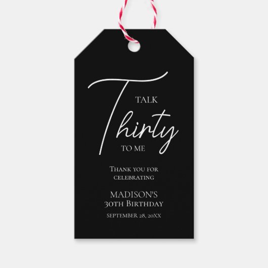 Praat dertig tegen me 30ste Black & White verjaard Cadeaulabel (Voorkant)