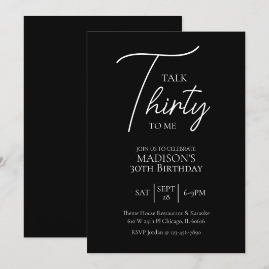 Praat dertig tegen me 30ste Black & White verjaard Kaart (Voorkant / Achterkant)