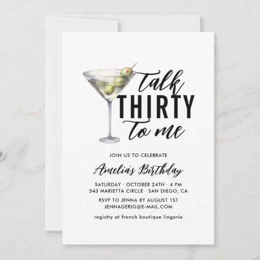 Praat dertig tegen me Dirty Martini 30ste verjaard Kaart (Voorkant)